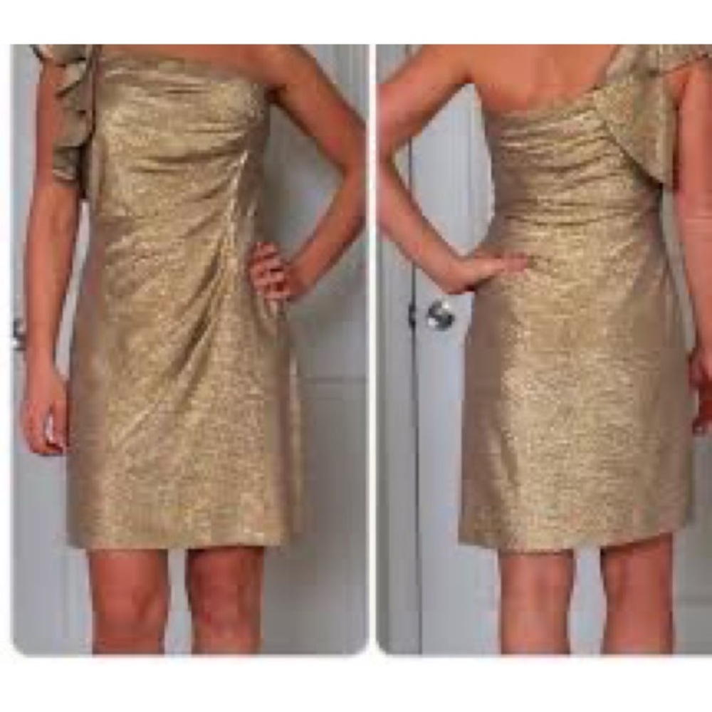 Arden B rose gold shimmery one shoulder cocktail dress